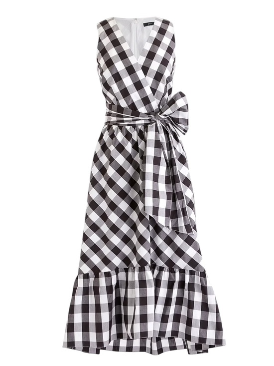 J. Crew Dresses & Skirts - J. Crew Sleeveless Faux Wrap Dress in Gingham Cotton Poplin Size 8 Black White
